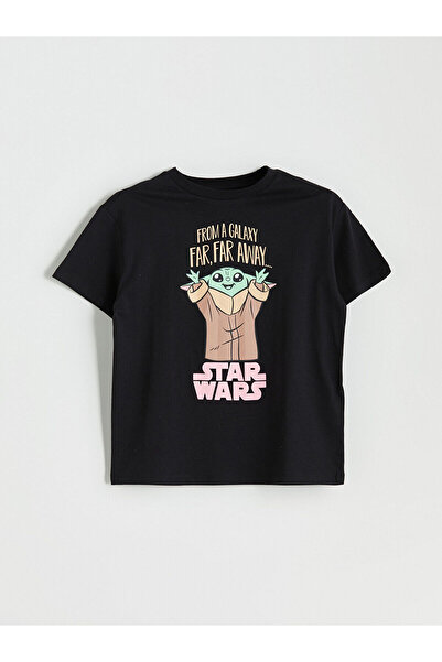 LC Waikiki LCW Kids Schwarzes T-Shirt mit Rundhalsausschnitt und Star Wars-Au...