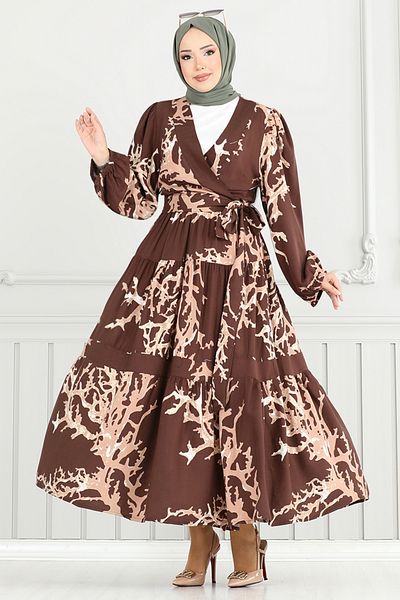 ModaMerve Tie Waist Viscose Suit 843Ozr1047-M Brown&Vision