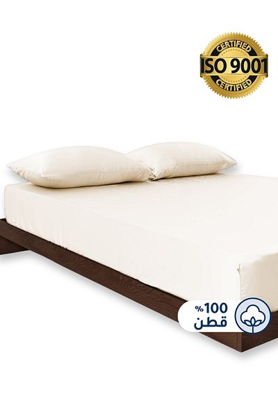 Master Home Textile طقم ملاءات قطنية ملائمة، 3 قطع مقاس كوين، 100% قطن 200TC، جيب عميق 35 سم، يناسب سرير 160 × 200 سم