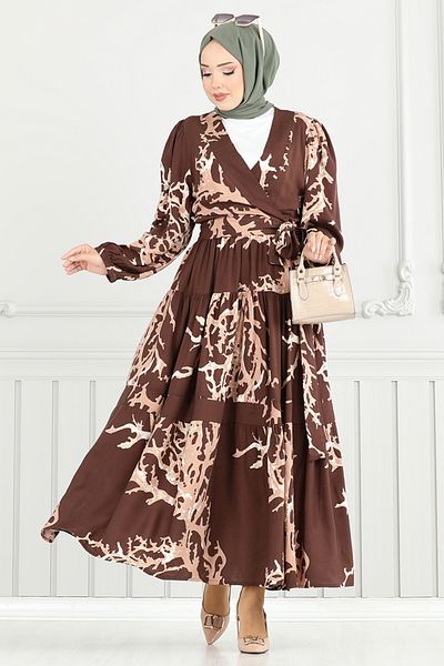 ModaMerve Tie Waist Viscose Suit 843Ozr1047-M Brown&Vision