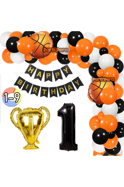 parti pera Basketbol Temalı Balon Zincir Seti Kupa Folyo Balon Doğum Günü Bal...