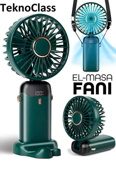 Canderel Lcd Ekranlı Şarjlı Mini El Boyun Masa Fanı Seyahat Taşınabilir Ultra...