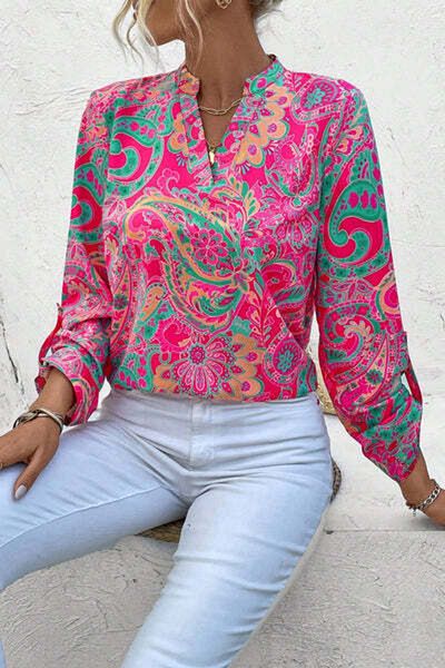 StreetWear Outlet Women's Blouse with Puffy Sleeves and Paisley Print