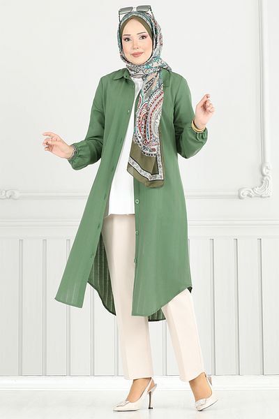 ModaMerve Πουκάμισο γιακά Hijab Tunic 4448KTR927-M Mold Green