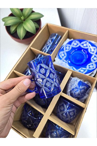 AYZ HOME Cut Crystal Glass Tea and Mirra Set - Arabic Coffee Set Tea Set 18 Pieces for 6 People