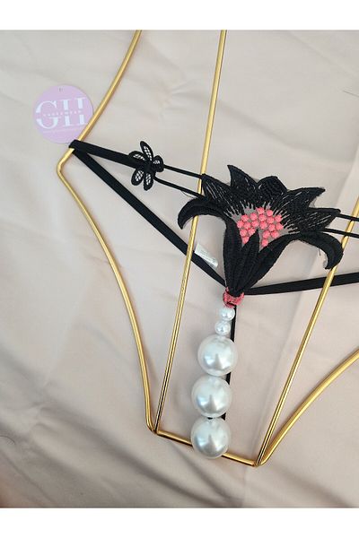 G&H UNDERWEAR String Thong Panties with Pearls (Large)