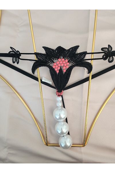 G&H UNDERWEAR String Thong Panties with Pearls (Large)