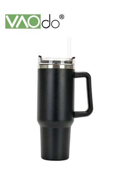 VAODO Stainless Steel Double Layer Vacuum Hot Water Cup With Handle Lid And Straw