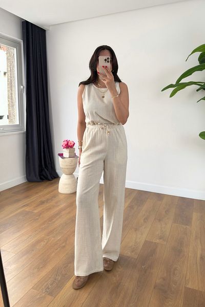 BİRCANÇİL Glow Stone Linen Tank Top Pants Set