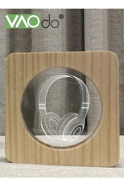 VAODO LED Night Light Earphone Modeling Laser Engraved Acrylic Board Home Decoration Wooden Table Lamp