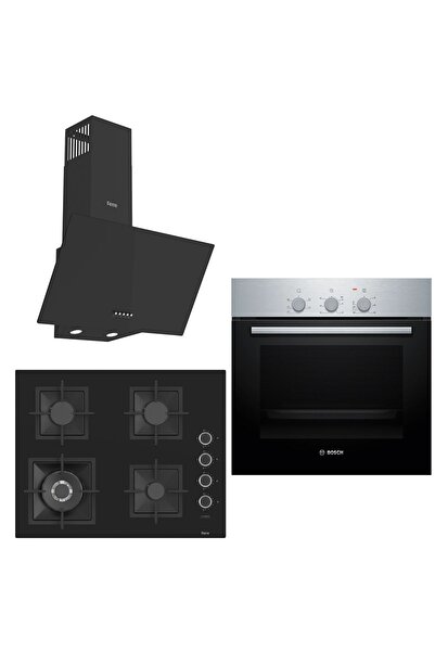 Bosch &Ferre Apiralla Wok Bek - Döküm Izgara 3 lü Ankastre Set (HBF011BR0T - SC405 - D086) 65 cm Ocak