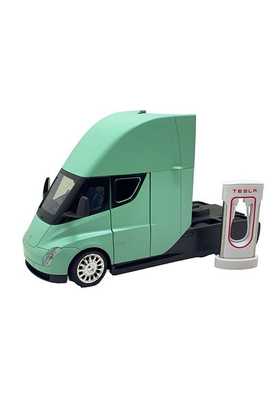 BaoBao Tesla Semi 1:24 Green Tractor Head Car With Movable Door And Tesla Station Included BaoBao