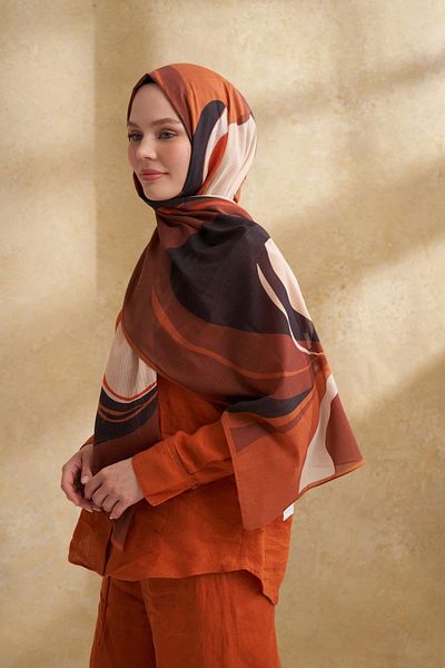 ARMANDA Silk Cotton Sarah Pattern Shawl - Beige - Brown