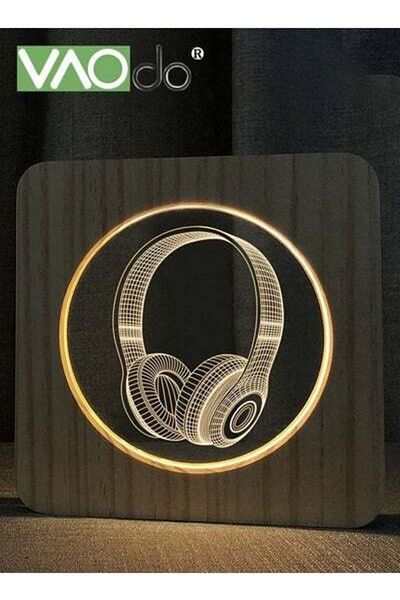VAODO LED Night Light Earphone Modeling Laser Engraved Acrylic Board Home Decoration Wooden Table Lamp