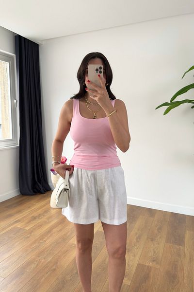 BİRCANÇİL Zr Sella Pink U Neck Tank Top