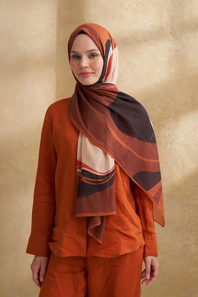 ARMANDA Silk Cotton Sarah Pattern Shawl - Beige - Brown