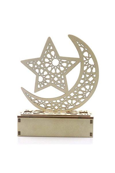 Raffine Ramadan Eid Mubarak LED Moon Pattern Decorative Accessory Beige 16 x 16cm
