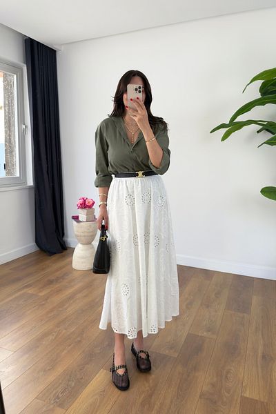 BİRCANÇİL Tanya White Embroidery Detailed Lined Skirt