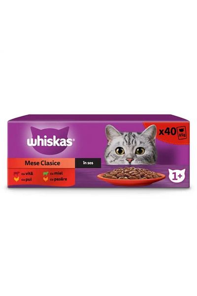 Whiskas , Wet Cat Food, Classic Selections in Meat Sauce, Mix 40x85 g