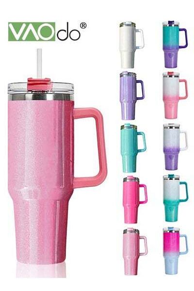 VAODO 40 oz Tumbler with Handle and Straw Lid Reusable Stainless Steel Water Bottle Travel Mug