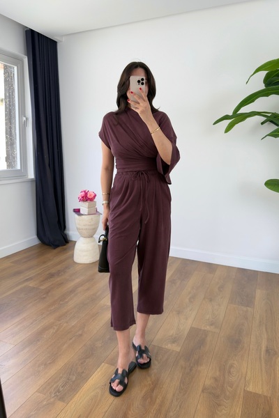 BİRCANÇİL Luuma Burgundy Blouse Collar Detailed Trousers Set
