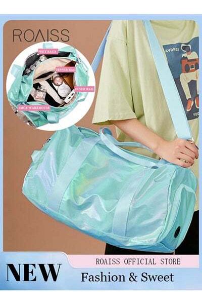 ROAISS Travel Duffel Bag Laser Gradient Sports Gym Tote Bag Shoulder Crossbody Overnight Bag
