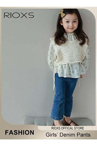 RIOXS Girls Casual Elastic Waist Denim Pants, Fashionable Bell Bottom Pants C...