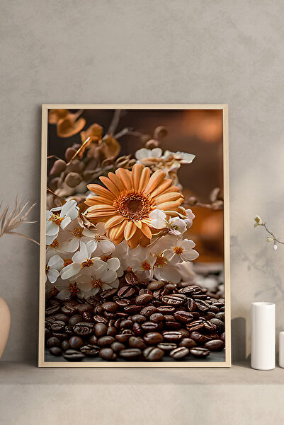 kutuTR ☕ Çiçekli Kahve Keyfi – Ahşap Çerçeveli 3'lü MDF Tablo Seti (23x32 | 32x42 | 42x62 cm ) CRV1017