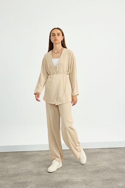 Birgül Bektaş Beige Kimono Set