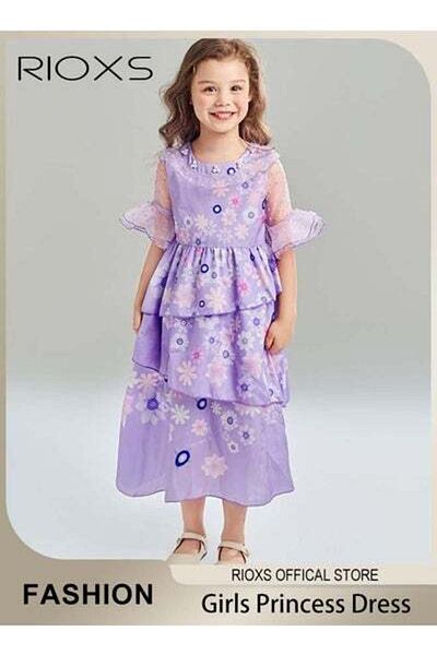 RIOXS Kids Girls Isabella Princess Costume Mirabel Cosplay Gown Fancy Party Short Sleeve Dress Up