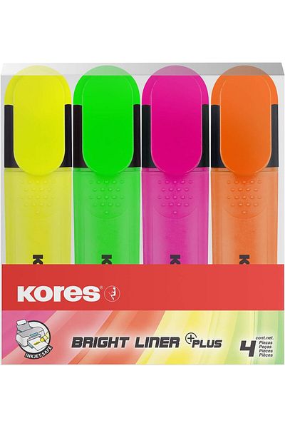 Mena Rise Şirinshop Tm36140 Set of 4 Markers Bright Liner, Yellow/Green/Orange/Pink 1108107
