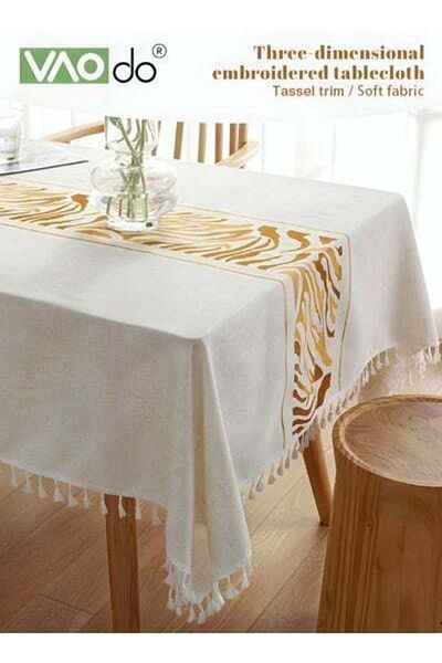VAODO Oil-proof Tablecloth Imitation Cotton Linen Polyester Material Jacquard Geometric Tablecloth