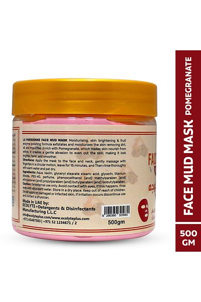 ECOLYTE+ La Parisienne Face Mud Mask, Deep Cleanse, Tighten & Exfoliate, Blemish Fighting (Pomegranate, 500g)