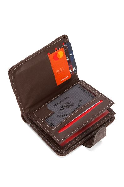 Newish Polo Denim Fabric Coin and Paper Money Card Holder and Wallet - Brown