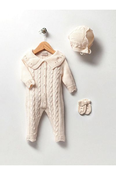 Nipperland Openwork Jumpsuit 3-Piece Set Newborn 0 - 3 Months Cream