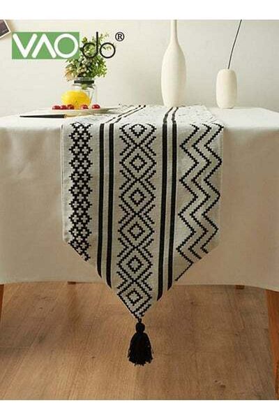 VAODO Chenille Material Table Runner Simple Geometric Lines Versatile Table Runner Suitable