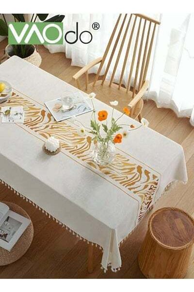 VAODO Oil-proof Tablecloth Imitation Cotton Linen Polyester Material Jacquard Geometric Tablecloth