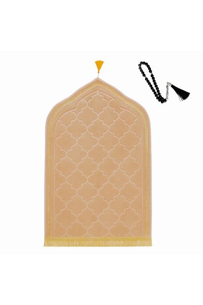 Fabienne Luxury Foam Prayer Mat with Prayer Beads Soft Padded Islamic Sajadah with Knee Support, Anti-Slip