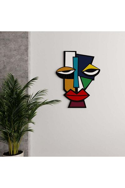 4gdran Wooden Sculpture - Abstract Surrealist Art - Colorful Face Shape - 40 x 50 cm