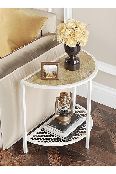sharpdo 2-Tier Semi-Circular Side Table Coffee Table with Adjustable Legs