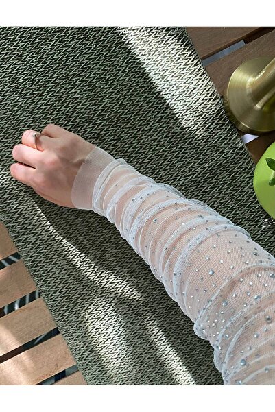 Bride Glim قفازات زفاف من الحجر الأبيض الفاتح، زوج واحد من قفازات الزفاف القص...