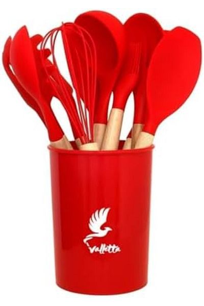 Mena Rise Şirinshop Mikla Heat Resistant Fireproof Non-Stick 33 Piece Silicone Spatula Kitchen Set Red