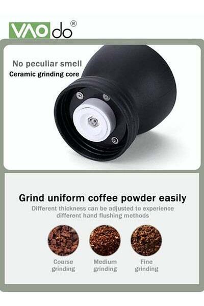 VAODO Manual Coffee Grinder Home Coffee Grinding Maker with Cleaning Brush and Transparent Storage Tank