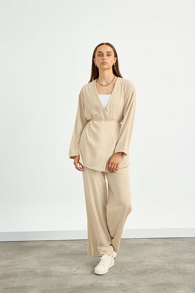 Birgül Bektaş Beige Kimono Set