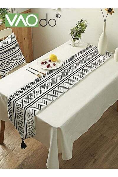 VAODO Chenille Material Table Runner Simple Geometric Lines Versatile Table Runner Suitable