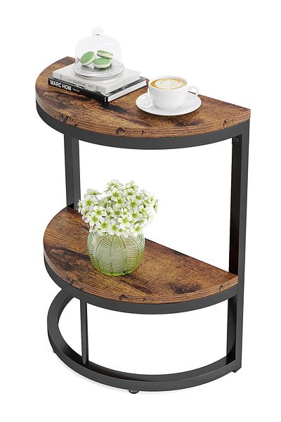 sharpdo Modern Simple Semicircular Side Table for Bedroom, Double-Layer Storage Light Luxury Side Table
