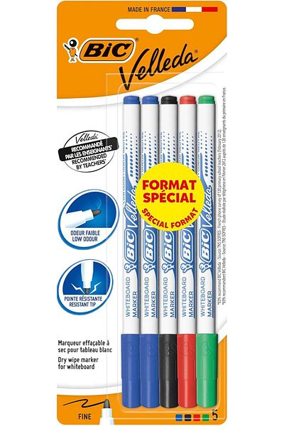 Mena Rise Diyar-Ifırsatshop Velleda 1721 Children's Whiteboard Pen 5-Piece Blister, Blue, Black, Red and Y