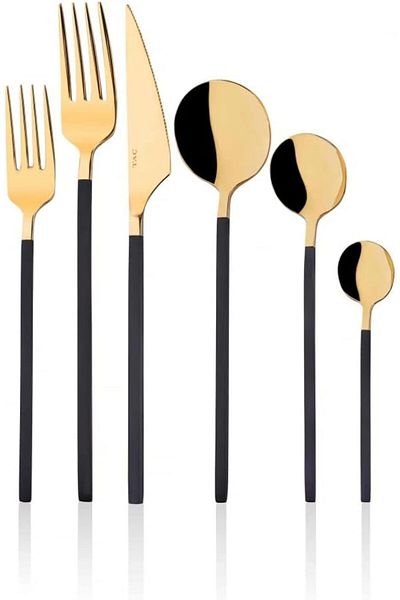 Mena Rise Şirinshop Morena 36 Piece Fork Spoon Knife Set Black-Gold 1108107