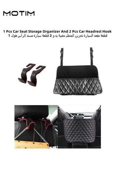 MOTIM Car Leather Seat Storage Bag Hanging Organizer and 2 Pcs Car Seat Hooks Vehicle Back Seat Hanger