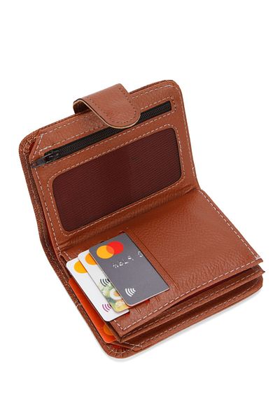 Newish Polo Denim Fabric Coin and Paper Money Card Holder and Wallet - Tan